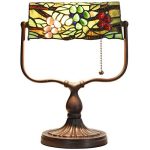 L10764 Stained Glass Banker Desk Lamp for Reading Working/ 14-inches Tall
