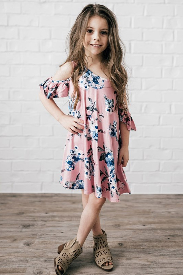 Pink Floral Cold Shoulder Tunic Dress