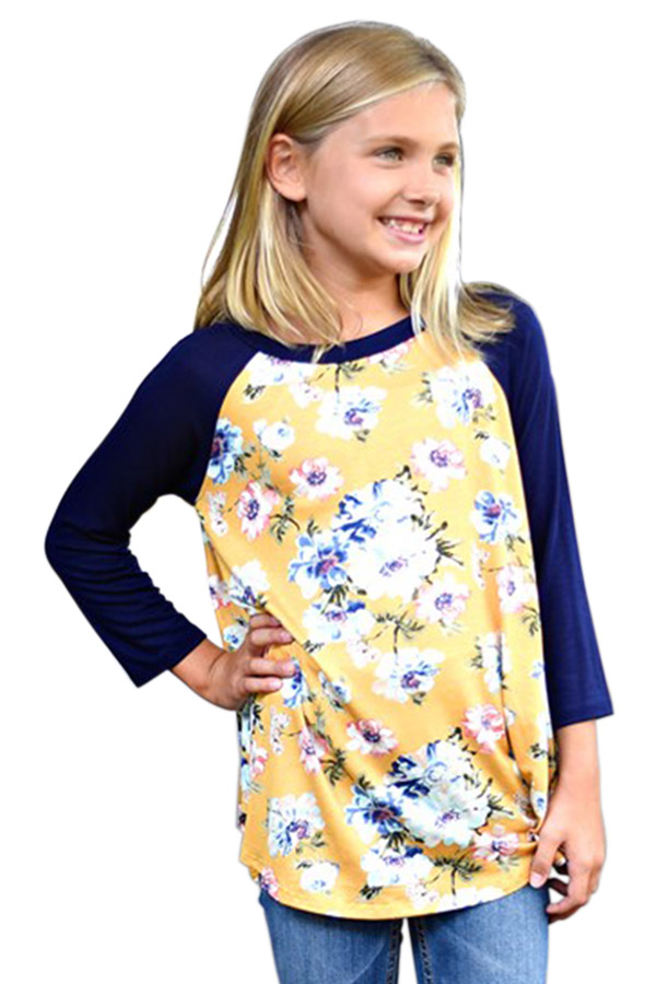 Yellow Kids Floral Baseball Top