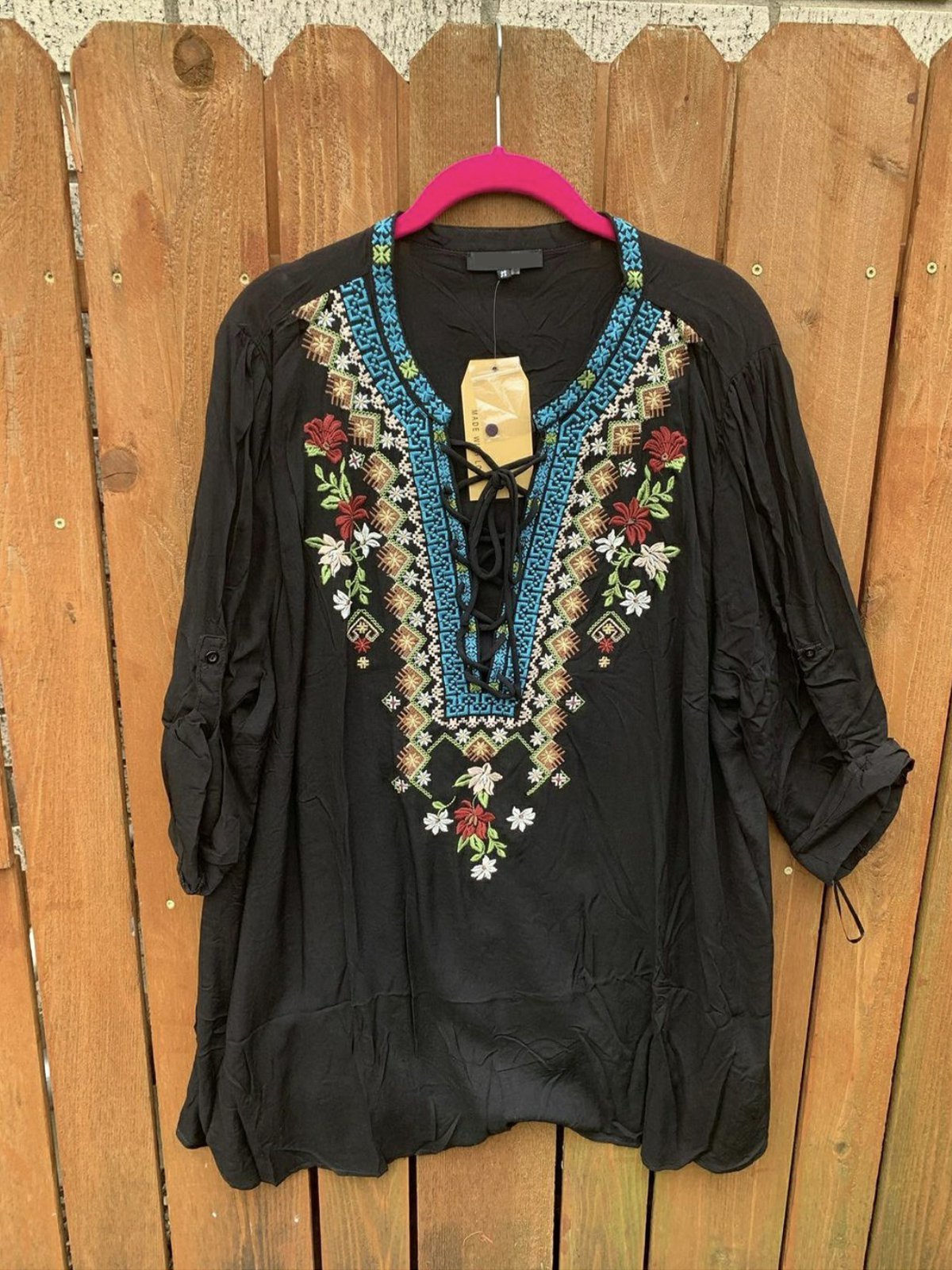 Boho Crew Neck Shift Cotton-Blend Shirts & Tops