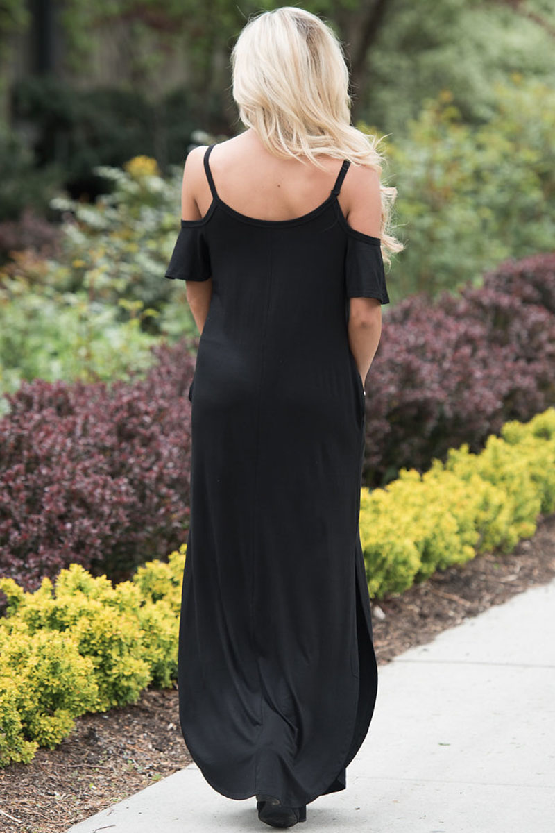 Black Sassy Open Shoulder Maxi Dress