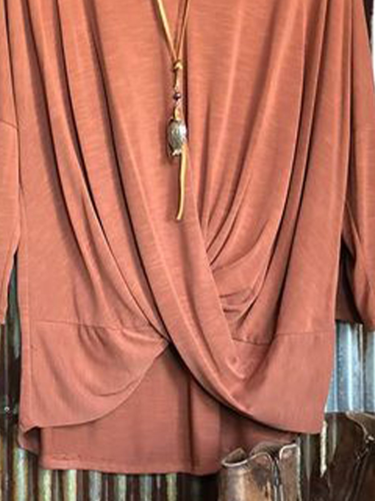 Cross-knit long-sleeved top