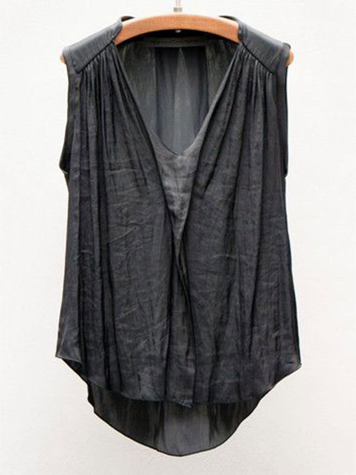 Sleeveless V Neck Solid Shirts & Tops