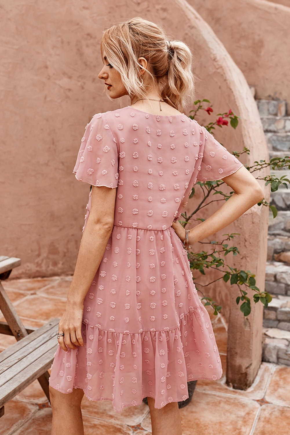 Summer V-Neck Floral Short Chiffon Dress