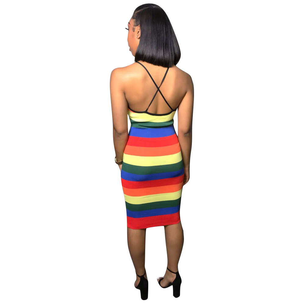 Colorful Stripes Halter Midi Dress