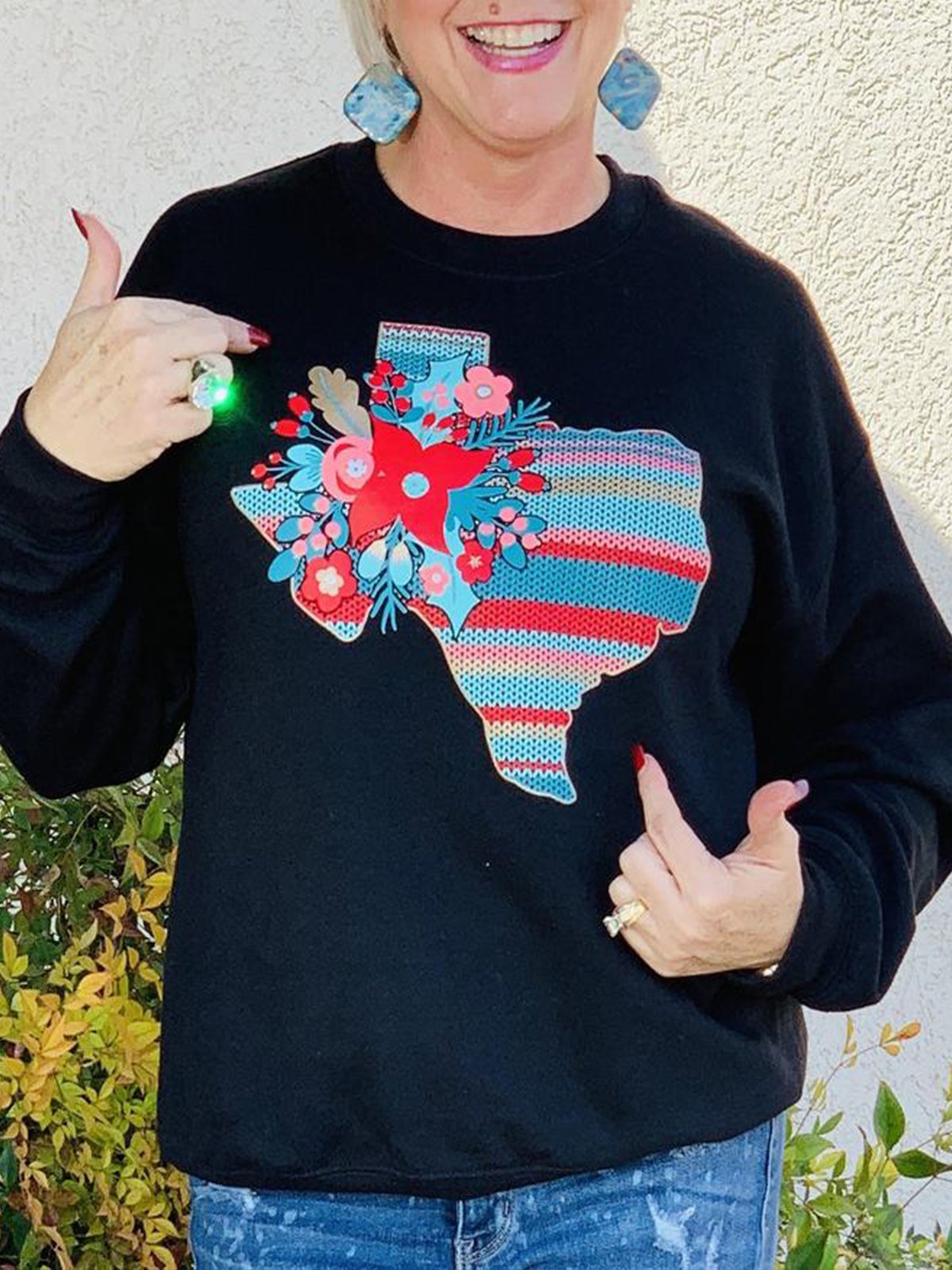 Printed Long Sleeve Crew Neck Floral Shirts & Tops