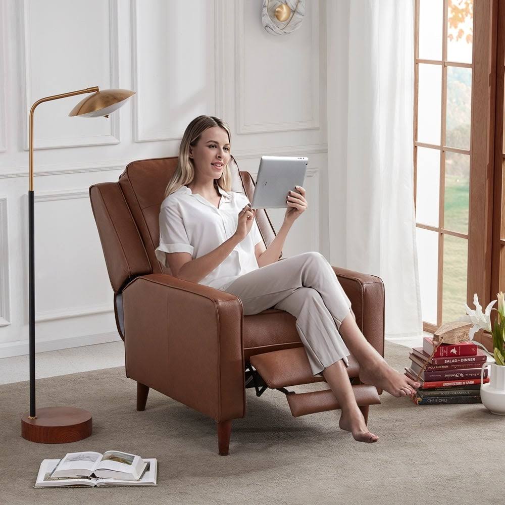 Push Back Recliner Manual Armchair with Medieval Style Accent Chair - Brown