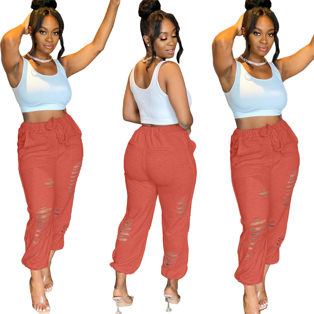 Autumn Casual Ripped Drawstrings Track Pants