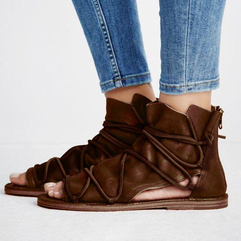 Large Size Peep Toe Zipper PU Sandals