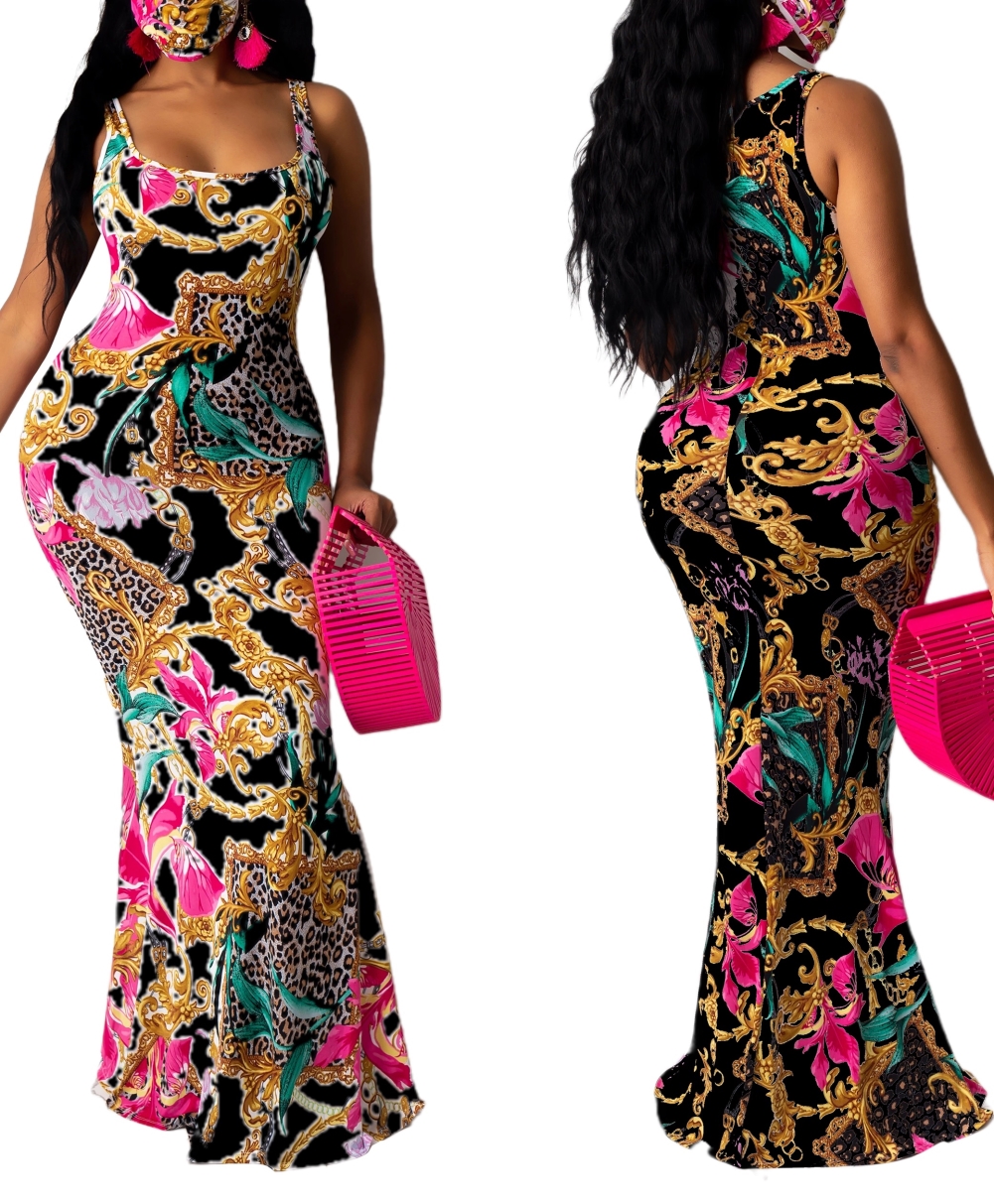 Print African Sleeveless Long Maxi Dress