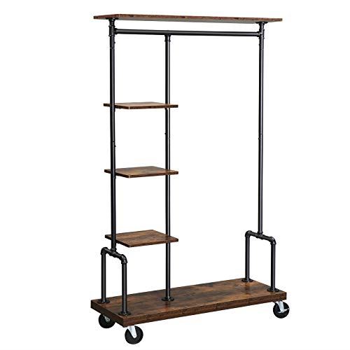 Industrial Pipe Style Clothing Garment Rack on Wheels with 5-Tier
