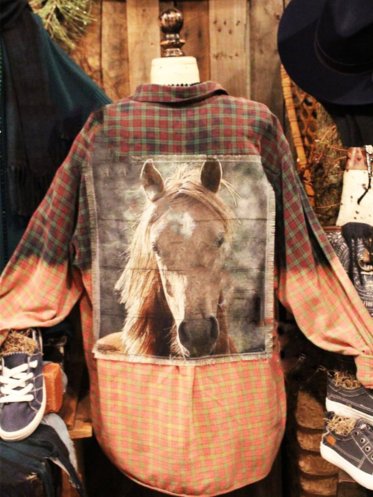 Long Sleeve Cotton-Blend Vintage Printed Shirts & Tops