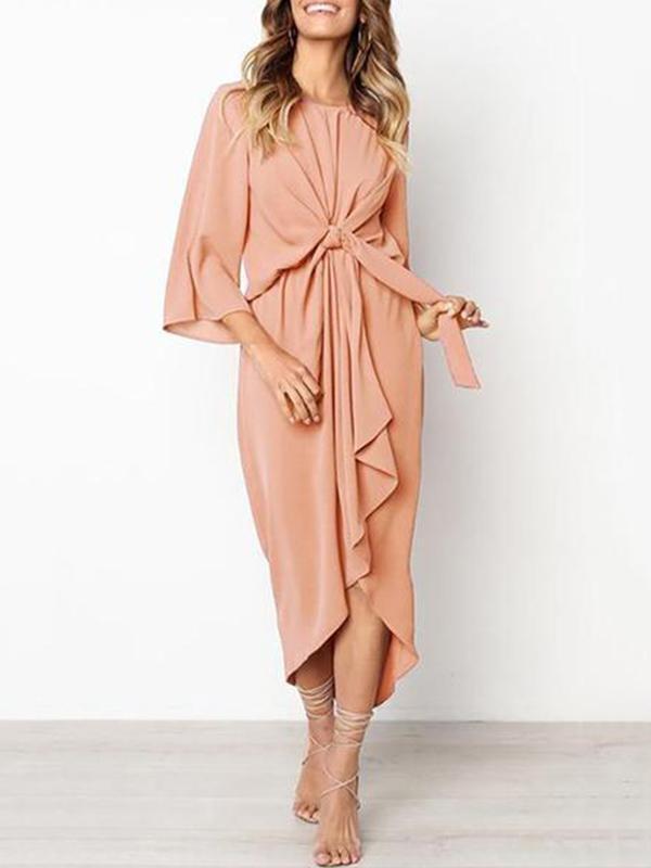 Elegant Pure Color Bow Long Sleeve Evening Dress