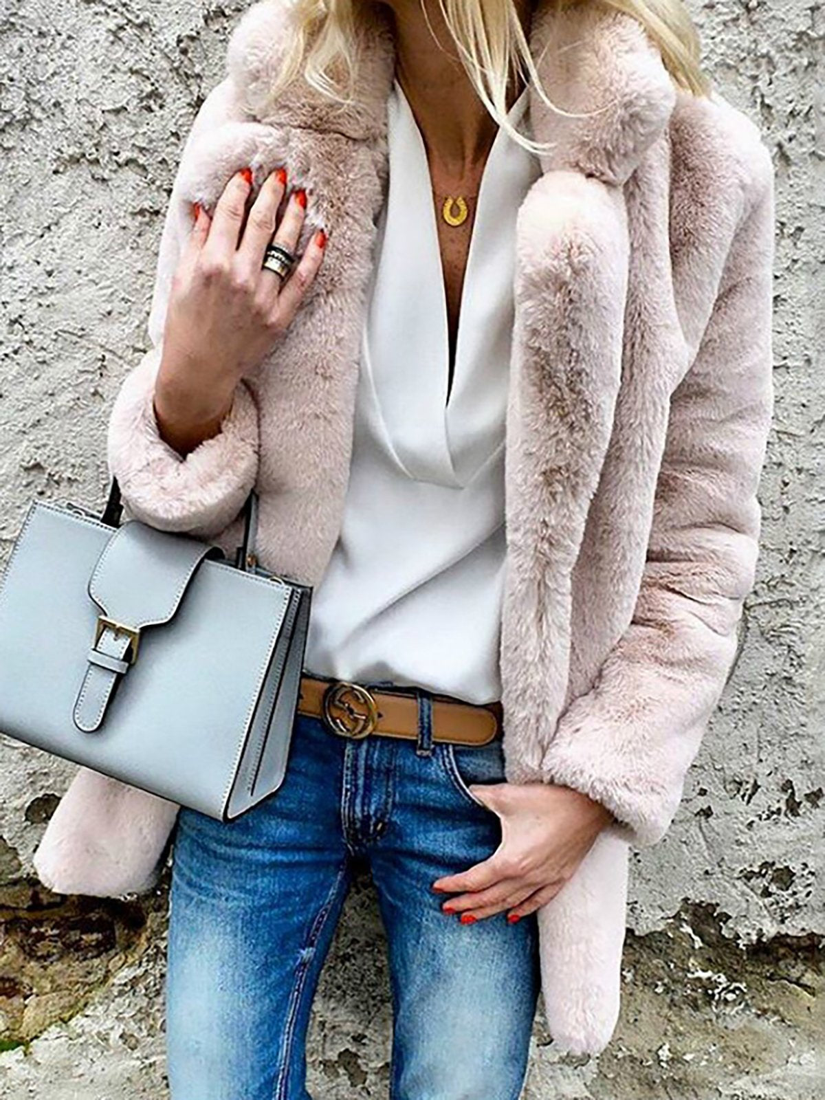 Faux Fur Elegant Paneled Solid Quilted Coat