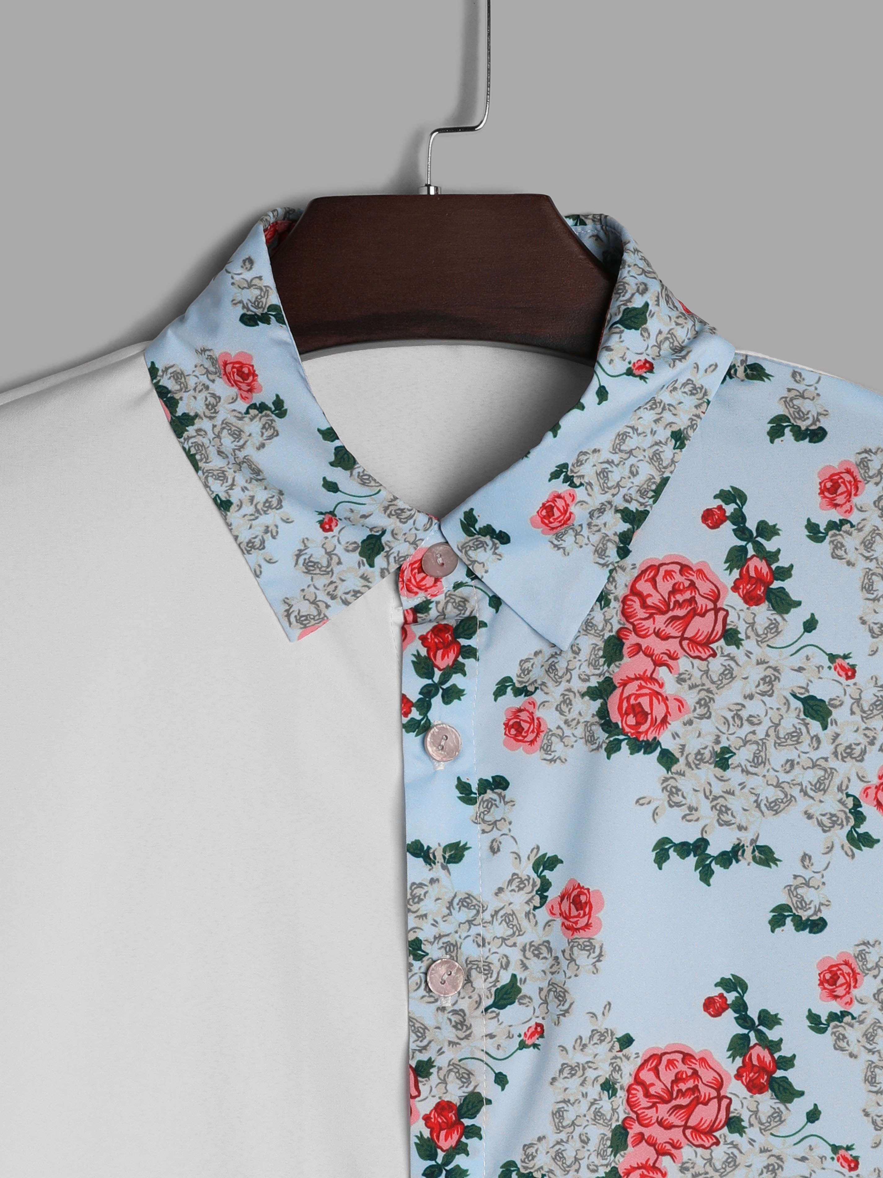 Men's Contrast Floral Print Long Sleeve Shirt
