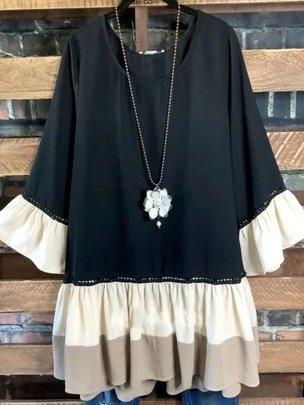 Crew Neck Casual Cotton-Blend Shirts & Tops