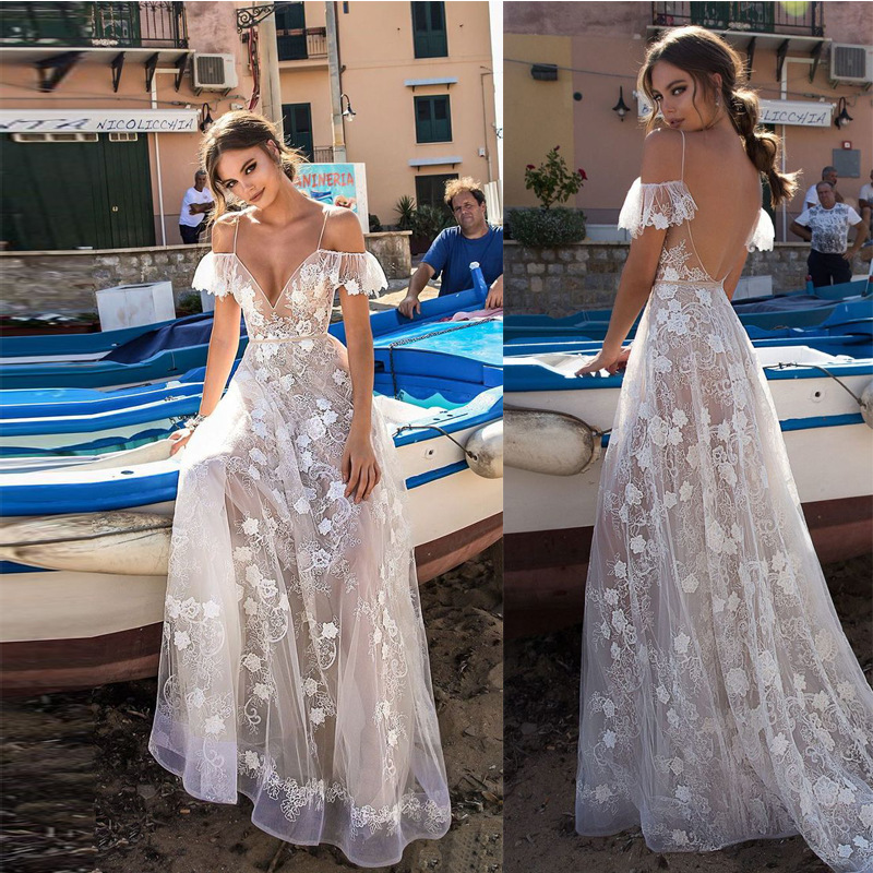 dress Sexy V-neck Sling dress Hollow Long skirt