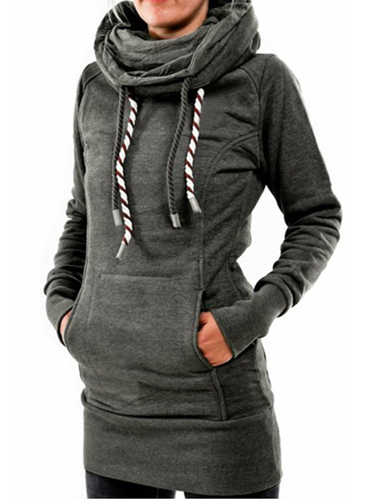 Women Cowl Neck Hoodie Cotton-blend Simple Long Sleeve sweatshirt
