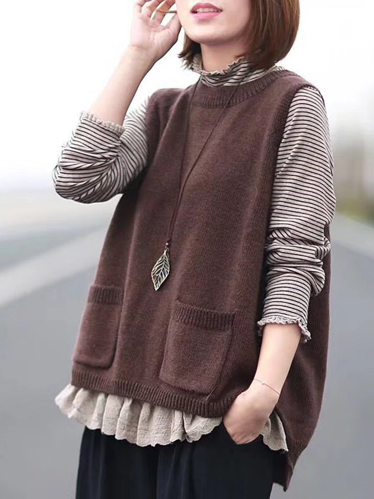 Coffee Casual Buttoned Tanks & Cami