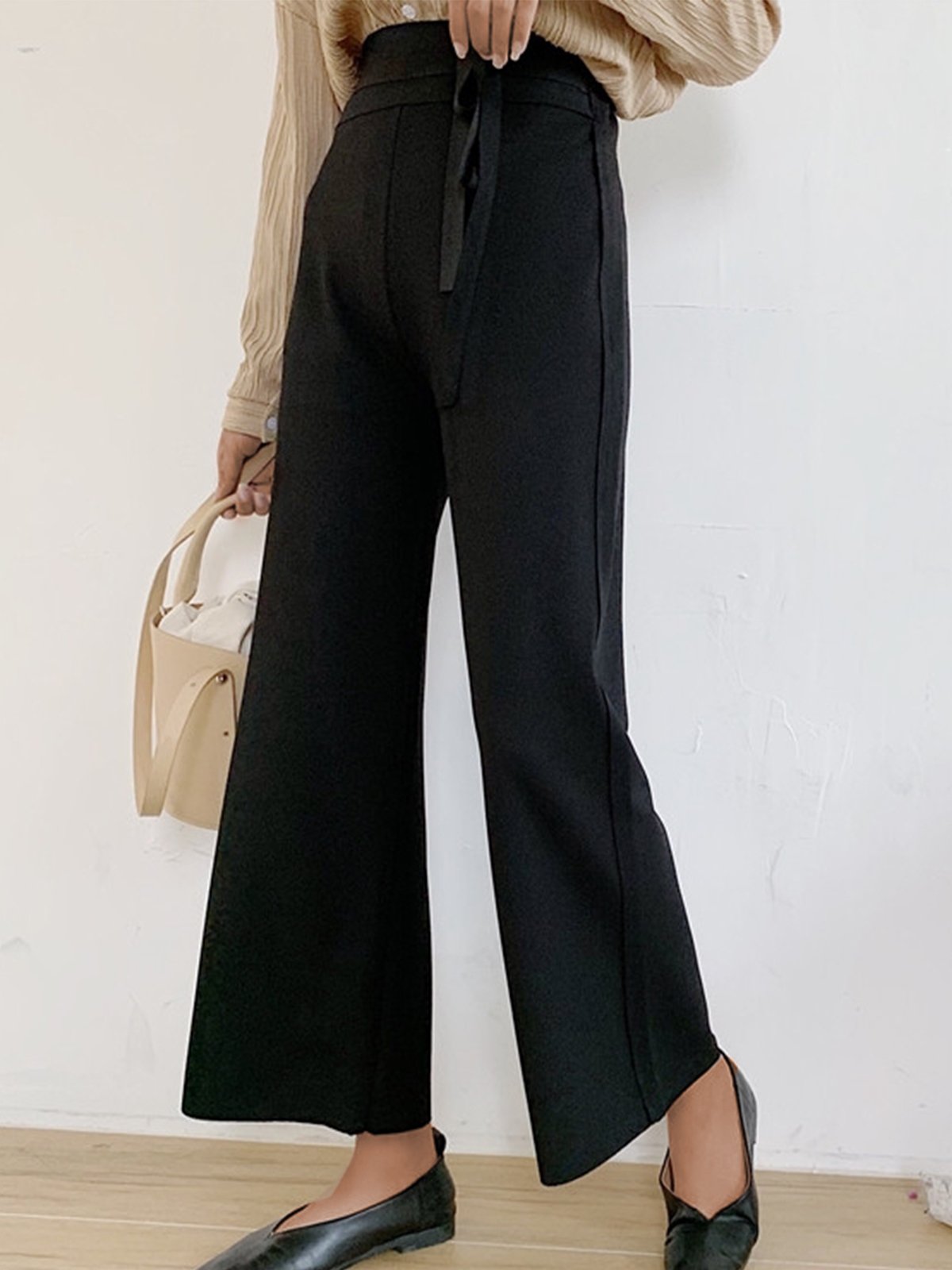 Women High Waist Strap Wide Leg Pants Ins  Straight  Casual  Pants