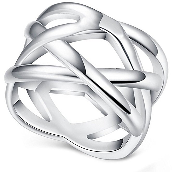 BOHG Jewelry Womens 925 Sterling Silver Plated Fashion Double X Criss Cross Eternity Ring Wedding Band