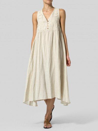 V Neck Casual Sleeveless Buttoned Dresses