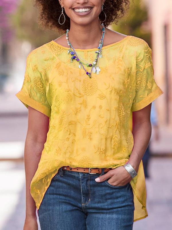 Solid Short Sleeve Casual Crew Neck Shirts & Tops