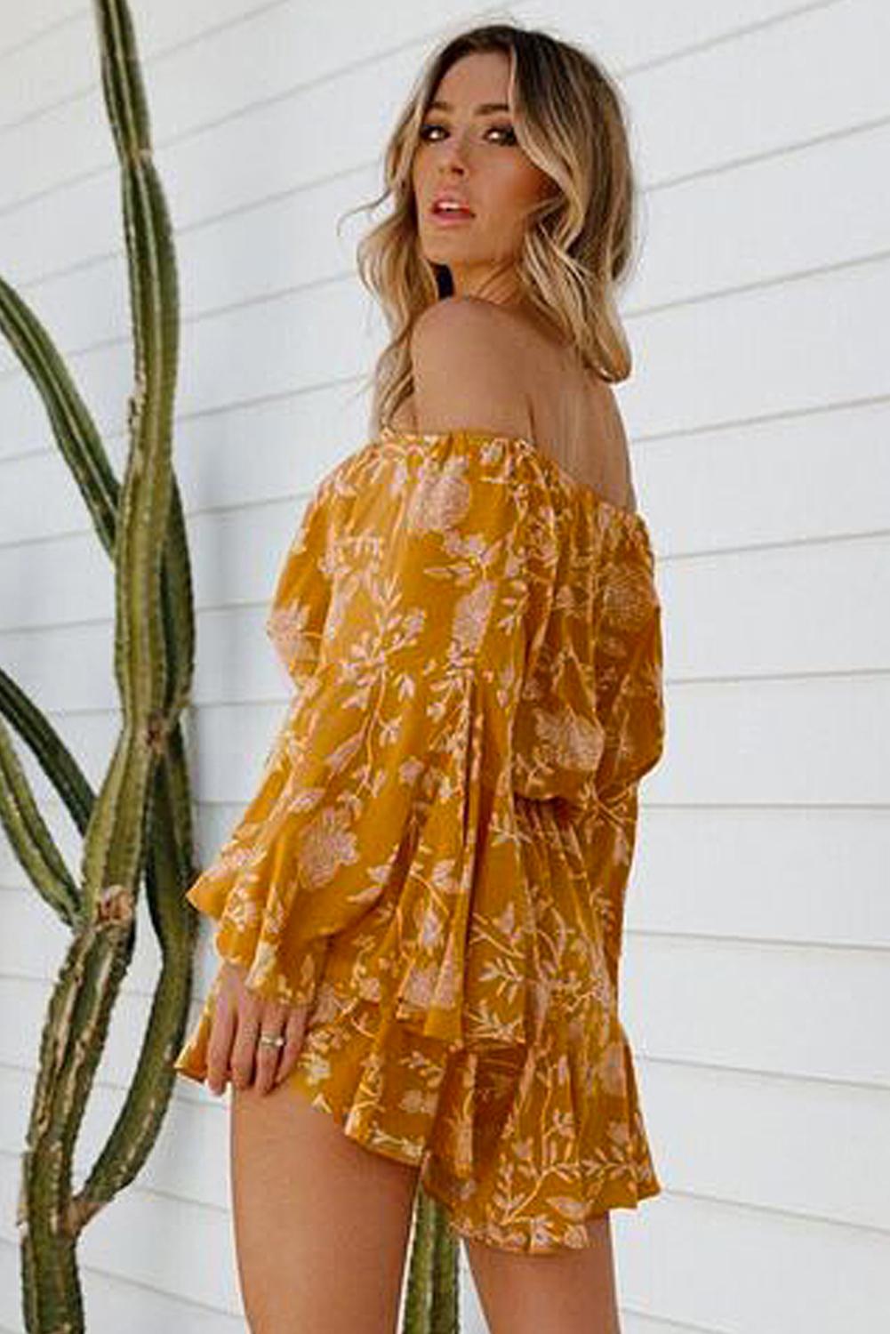 Yellow Off Shoulder Boho Romper