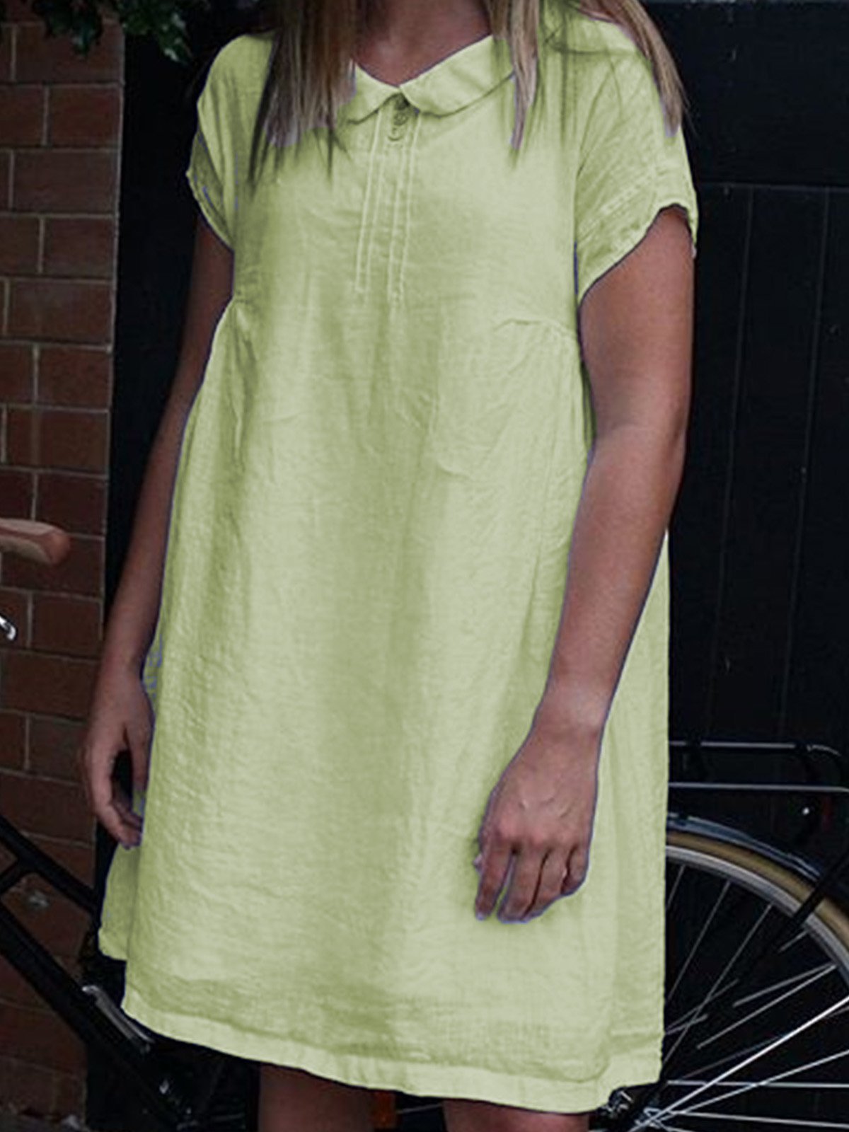 Women Casual Loose Peter Pan Collar Tops Tunic Maxi Dress