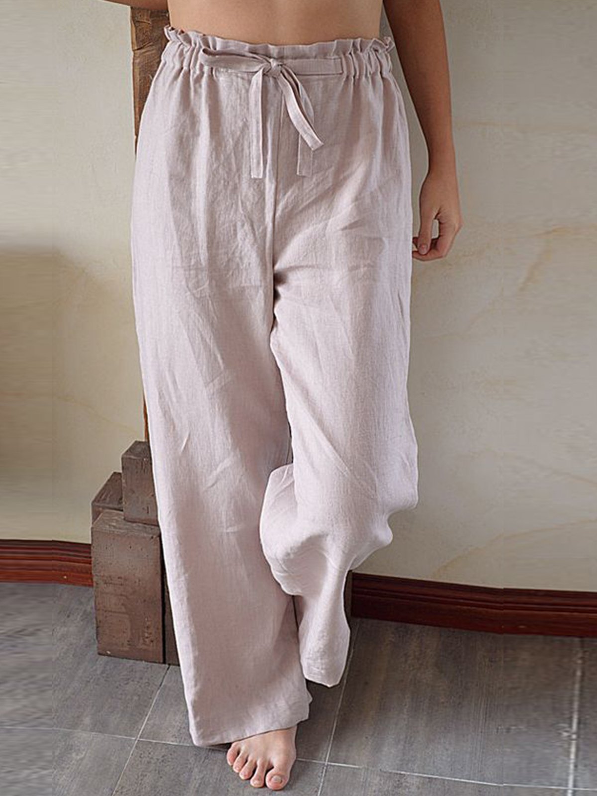 Apricot Solid Cotton-Blend Casual Pants