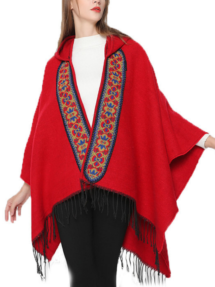 Hoodie Solid Vintage Paneled Winter Cardigans Wool Blend  Woven Cape