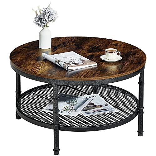31.5 Inches GreenForest Round Coffee Table w/ Storage for Living Room / 2-Tier