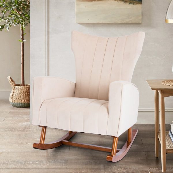 Velvet Wingback Rocking Chair Beige