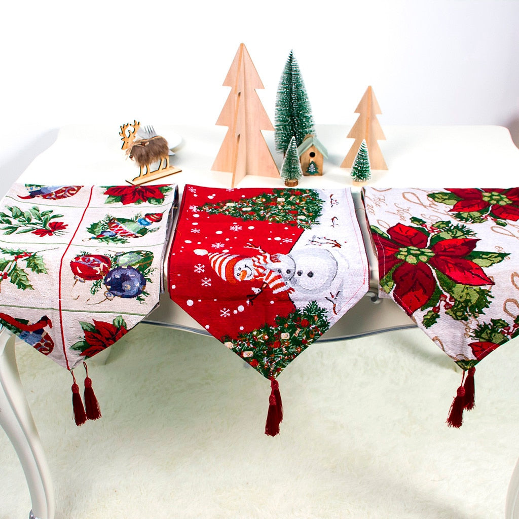 Creative Christmas Cotton Linen Tablecloth Table Flag Desktop Decoration