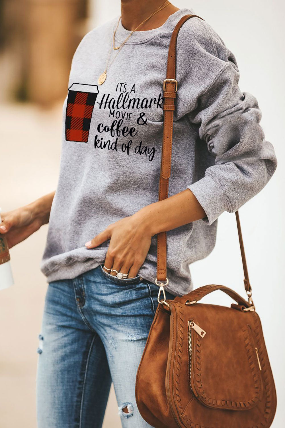 Coffee and Slogan Print Pullover Sweatshirt
