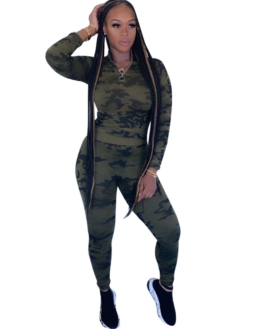 Camou Print Two Piece Matching Pants Set