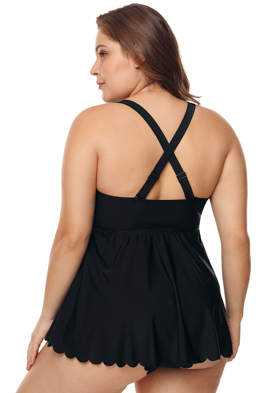 Black Plus Size Cross Back Two Piece Swimsuit