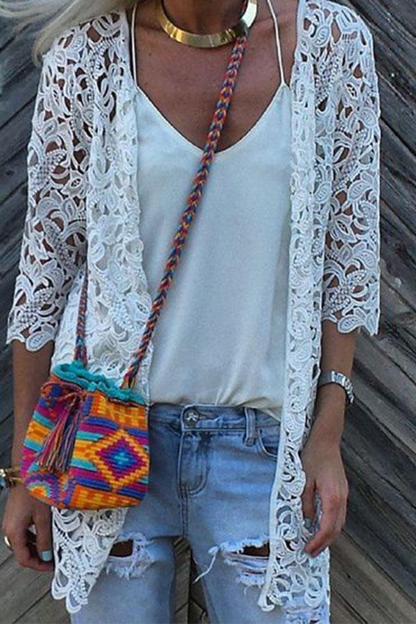 Casual Loose Sexy   Hollow Out Sunscreen Knitted Sweater Cardigan