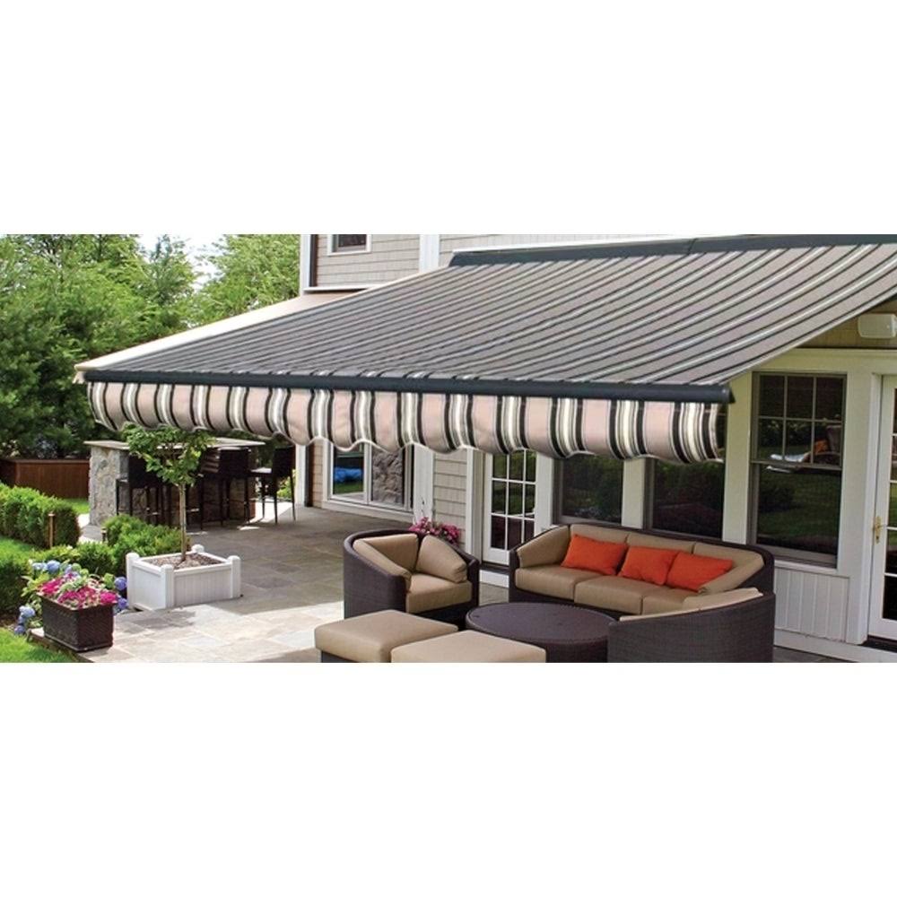 Aleko Sunshade Half Cassette Retractable Patio Deck Awning 10x8 ft Multi-Striped Green