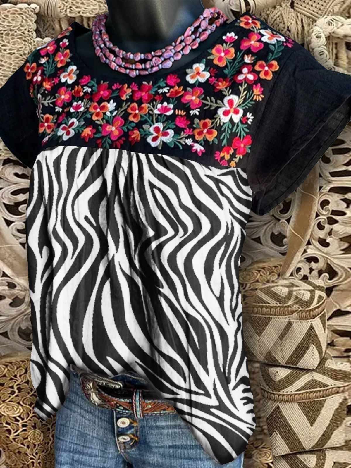 Printed Short Sleeve Crew Neck Shirts & Tops