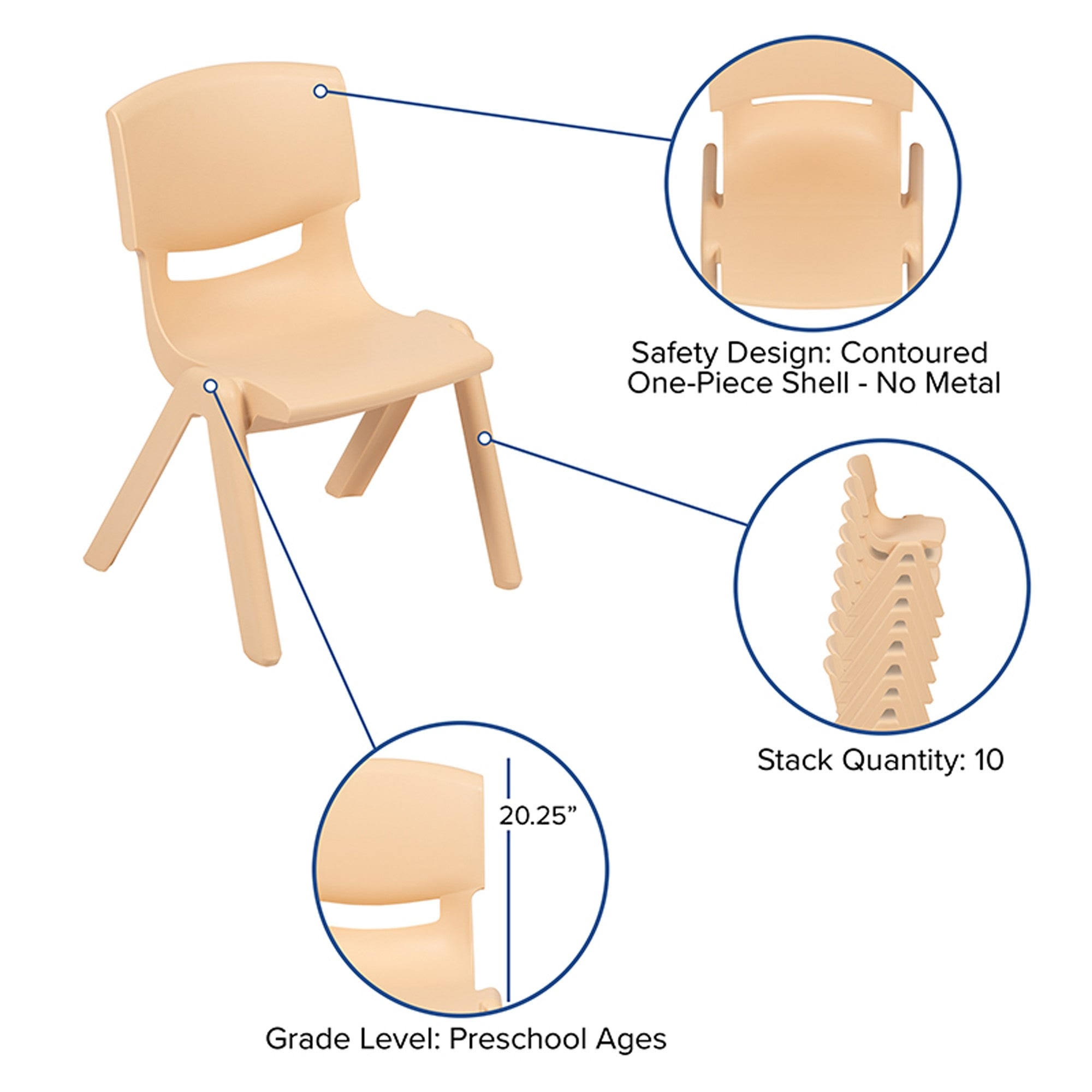 Offex 10.5x22H Natural Plastic Stackable School Chair - 2 Pack - 10.5x22
