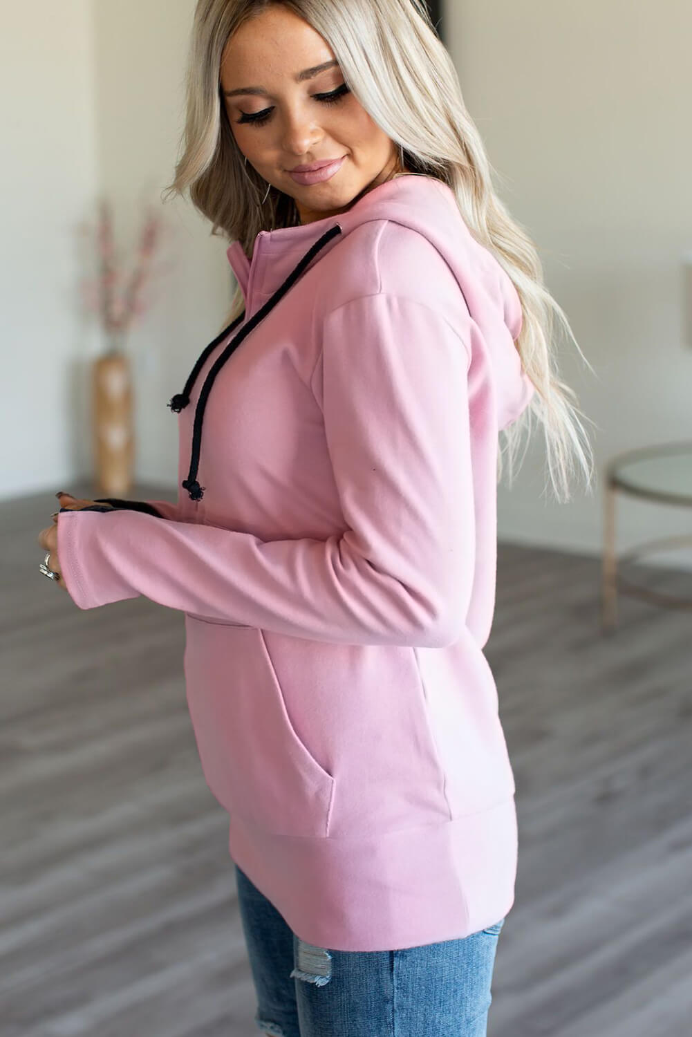 Pink Half-zip Quilted Ampersand Hoodie