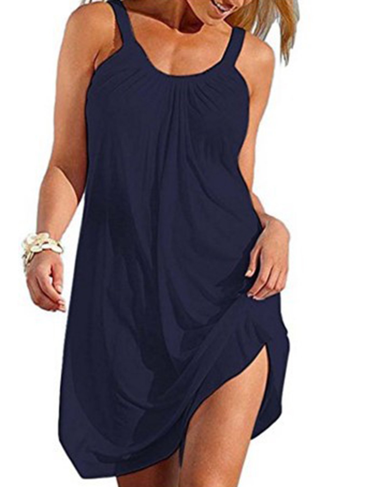 Solid Scoop Neckline Spaghetti-Strap Casual Dresses