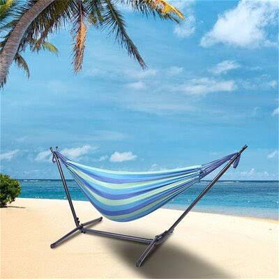 Portable Outdoor Polyester Hammock Set Arlmont Co. Color: Blue/Green