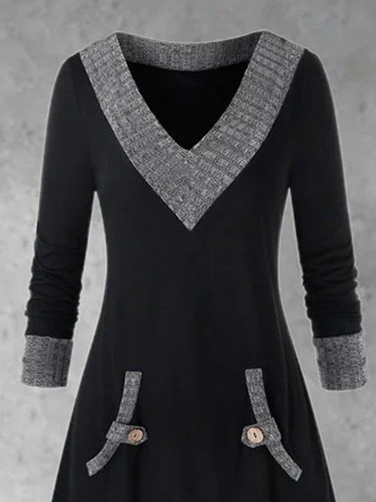 Black Buttoned Long Sleeve Dresses
