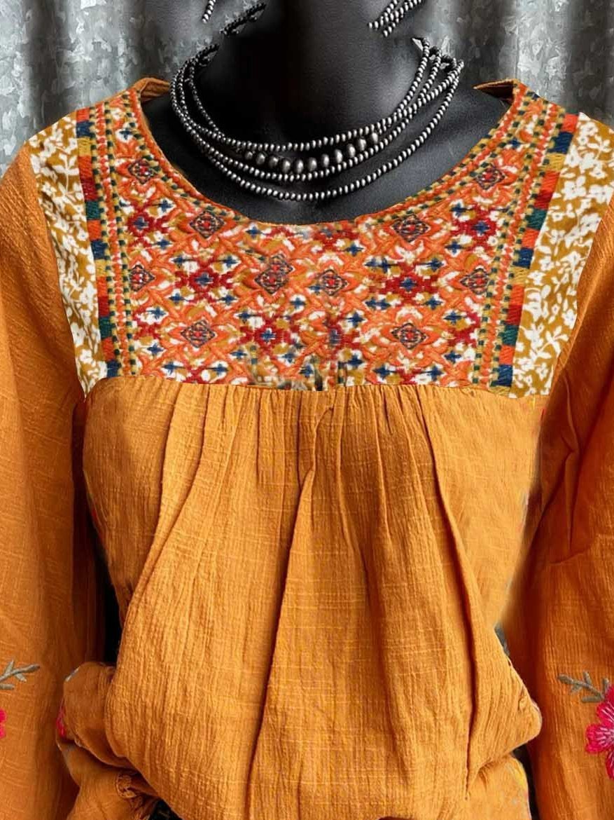 Vintage Floral Long Sleeve Shirts & Tops