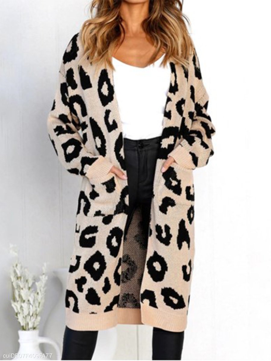 Patch Pocket  Animal Printed Sweaters