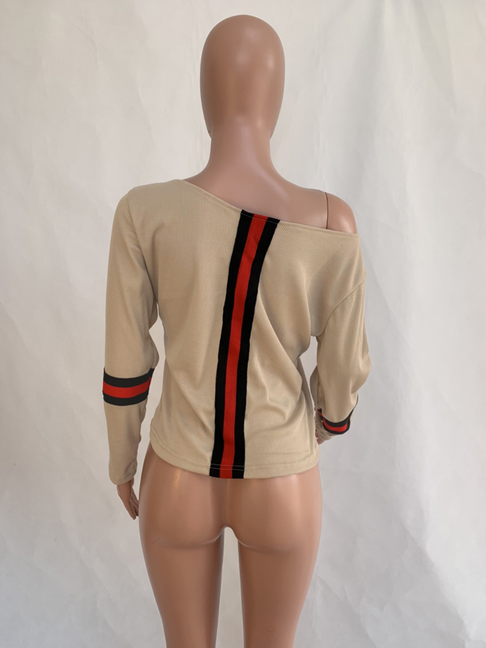 Bat Sleeving Stripes Long Sleeve Shirt with Slash Shoulder