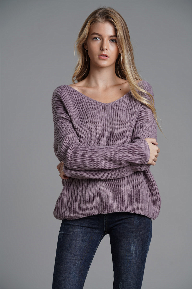 Autumn Sexy Cross Back Pullover Sweater with Bat Sleeves