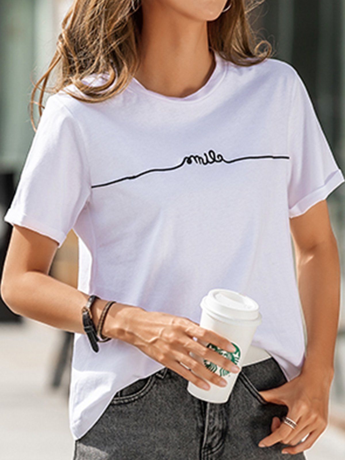 Plus Size Women Short Sleeve Round Neck Geometric Graphic Casual Tops